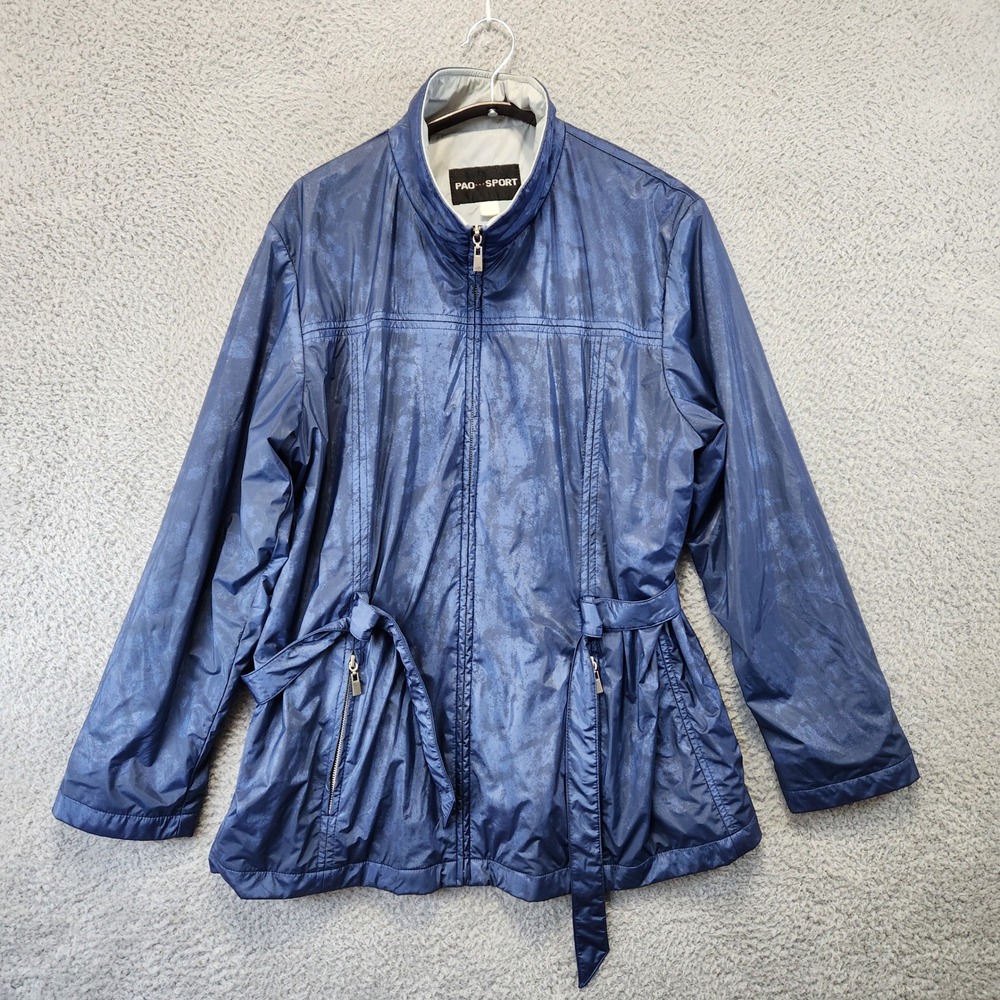 PAO SPORT Belted Jacket Full Zip Womens Size (Medium?) Blue Zip Pockets Outdoors